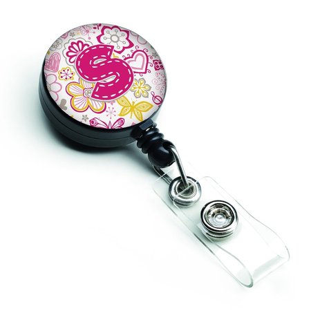 CAROLINES TREASURES Letter S Flowers and Butterflies Pink Retractable Badge Reel CJ2005-SBR